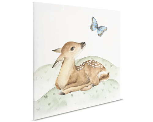 Illustration av ett rådjurskid med fjäril på canvas