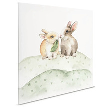 Canvastavla med akvarellteckning av två kaniner på en äng