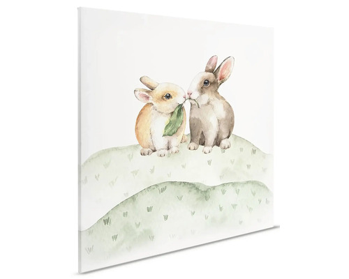 Canvastavla med akvarellteckning av två kaniner på en äng