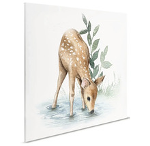 Canvasmålning med akvarellteckning av en rådjur som dricker vid en bäck