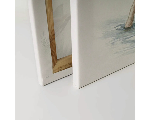 Detaljvy av två canvastavlor med träram