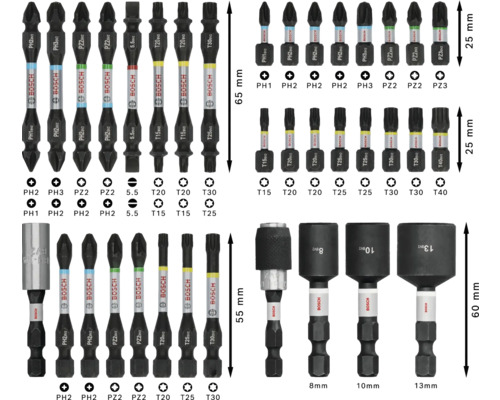 Bosch skruvbitsset med olika storlekar och typer