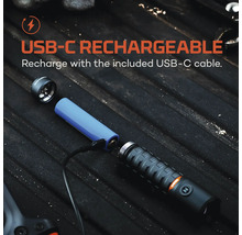 USB-C uppladdningsbar ficklampa med batteri och laddkabel