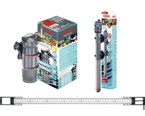 Akvarietillbehörsset med innerfilter, värmestav och LED-list