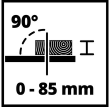 Symbol för en skärvinkel på 90 grader och en skärhöjd på 0 till 85 millimeter