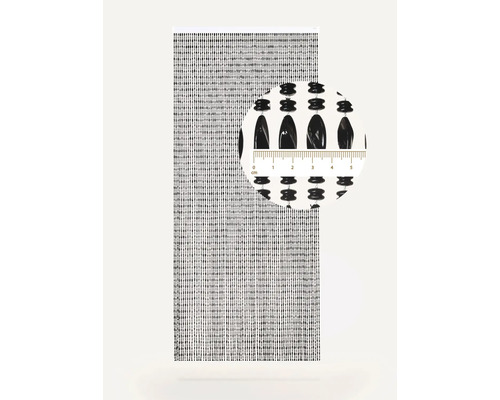 Dekorationsgardin med plastpärlor och mätskala för storleksangivelse