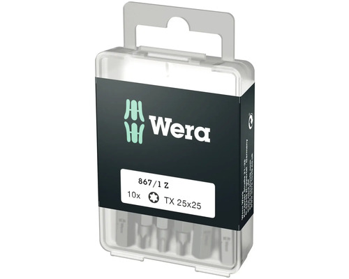 Wera logotyp. Set med 10 Torx-bits, storlek TX 25x25.