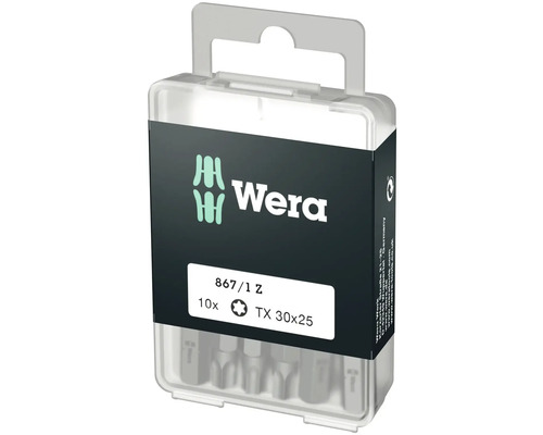 Wera logotyp. Set med tio Torx-bits, storlek TX 30x25.