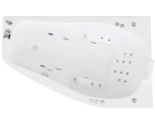 Vitt hörnbadkar med bubbelpoolfunktion uppifrån