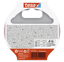 Tesa logotyp. Symbol för 85 procent återvunnen förpackning. Återvinningssymboler för förpackningskomponenter. 12 meters tejplängd.