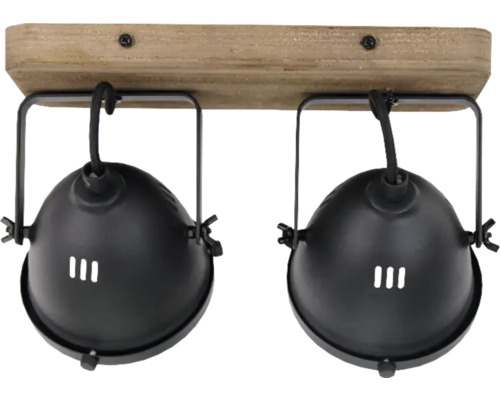 Taklampa med två lampor på träbjälke