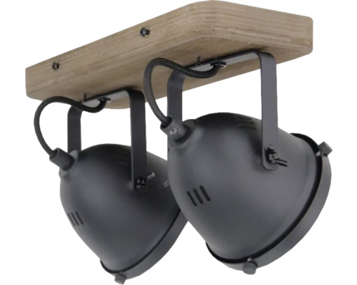 Taklampa med två spotlights och träsockel
