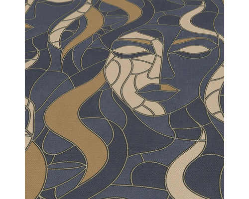 Tapetmönster med ett stiliserat kvinnansikte och böljande linjer