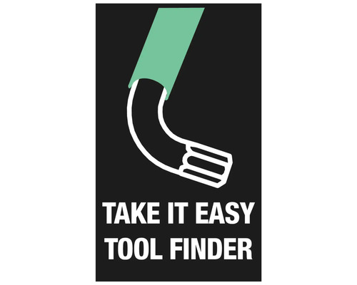 Illustration av en insexnyckel med texten Take it easy Tool Finder