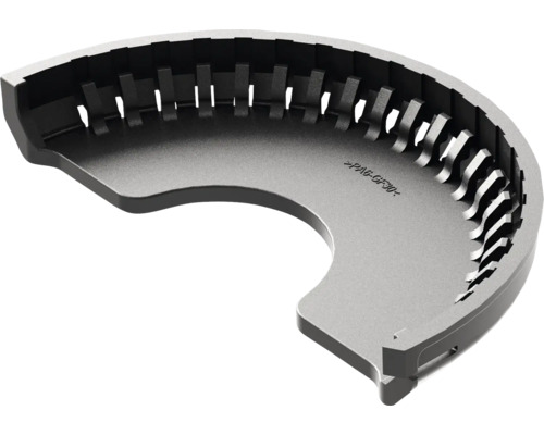 Halvcirkelformad formdel med utsparingar