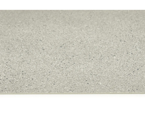 Närbild av en grå golvplatta med prickig finish