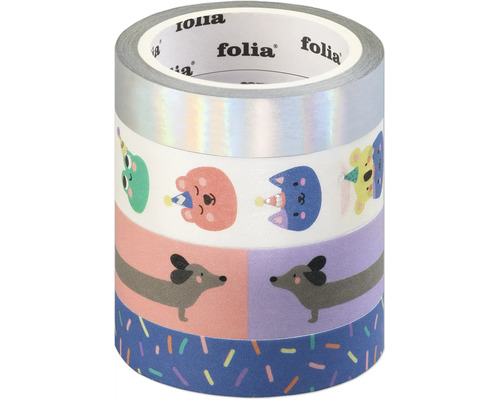 Dekorativ tejp med djurmotiv på en rulle.