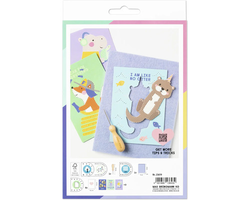 Hantverkset för att skapa kort med djurmotiv, inklusive nål och filt