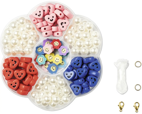 Pärlset med hjärt- och blommotiv samt tillbehör för smyckestillverkning