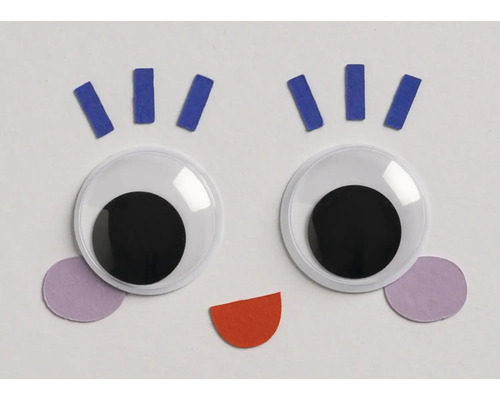 Ansikte med rullande ögon och pappersformer