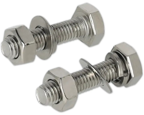 Två sexkantsskruvar med muttrar och brickor