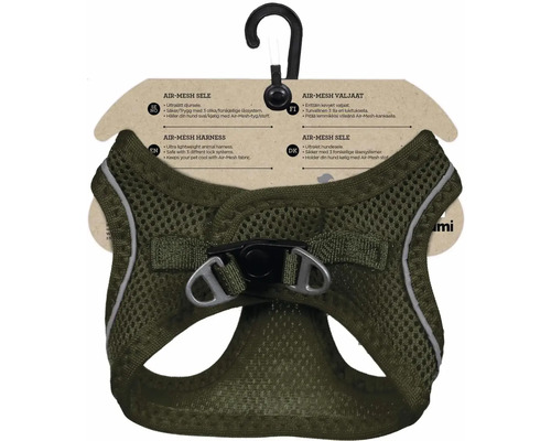 Grön hundsele i luftig mesh med reflexdetaljer