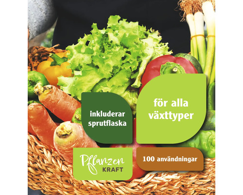 Korg med grönsaker och Pflanzenkraft logotyp