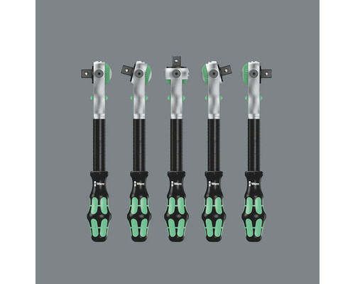 Fem Wera spärrhandtag med handtag