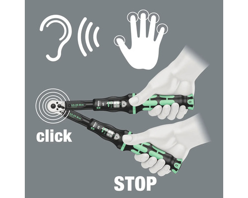 Illustration av användningen av en momentnyckel med hörbart klickljud