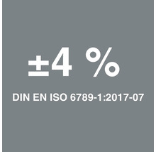 Symbol: Avvikelse på plus minus 4 procent enligt DIN EN ISO 6789-1:2017-07