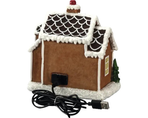 Dekorativt pepparkakshus med USB-kabel för julbelysning