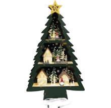 Dekorativ julgran av trä med LED-belysning, inklusive hus och figurer