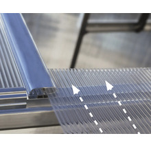 Närbild av en transparent kanalplastskiva med aluminiumprofil