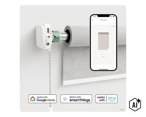 Smart rullgardinsmotor med appstyrning och kompatibilitet med Google Home, SmartThings och Alexa (Image AI modified or generated)