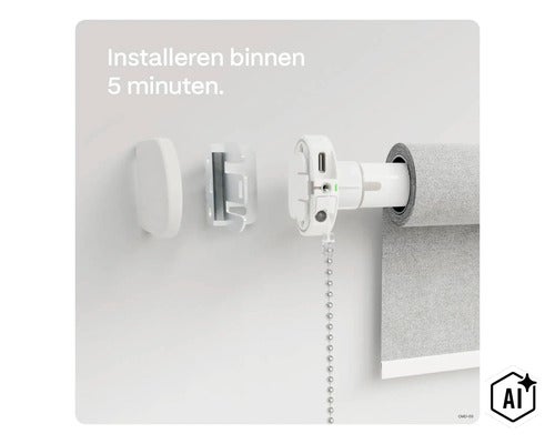 Monteringsanvisning för en elektrisk rullgardinsmotor med väggfäste och tillbehör för snabb installation. (Image AI modified or generated)