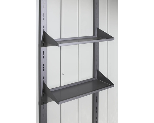 Metallhylla med två hyllplan för väggmontering