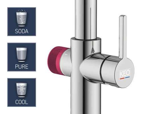 Vattenkran med funktion för soda, rent och kylt vatten