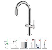 KEQ köksblandare av metall, lämplig för installation. Ingår ej: kolsyremaskin, vattenfilter, fäste och CO2-cylinder.