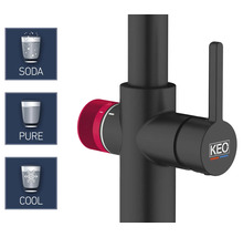 Blandare med alternativen Soda, Ren och Kall samt Keo-logotypen