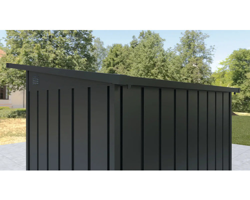 Metall trädgårdsskåp med lamellstruktur