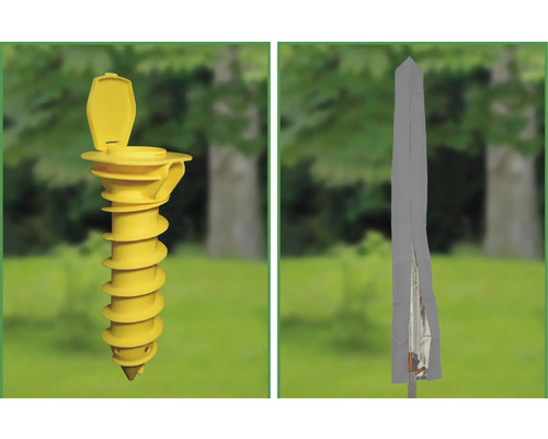 Gul torkvinda med markfäste och skyddshölje för trädgården