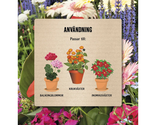 Information om användning av balkong-, krukväxter och inomhusväxter.