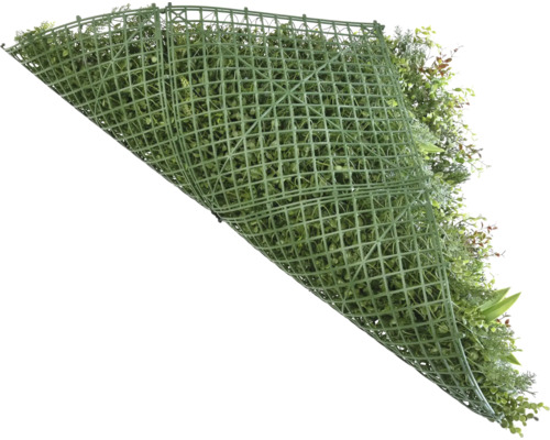 Grön växtvägg med plastgaller