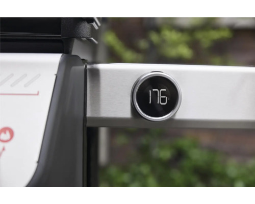 Närbild av en grilltermometer som visar 176 grader