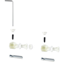 Möbelkopplingsmonteringssats med insexnyckel, skruvar och plastdelar