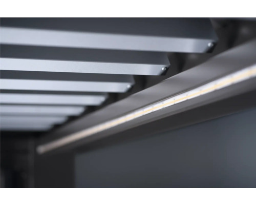 Närbild av en takkonstruktion med LED-belysning