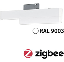 Vit markis med Zigbee-logotyp och RAL 9003-beteckning