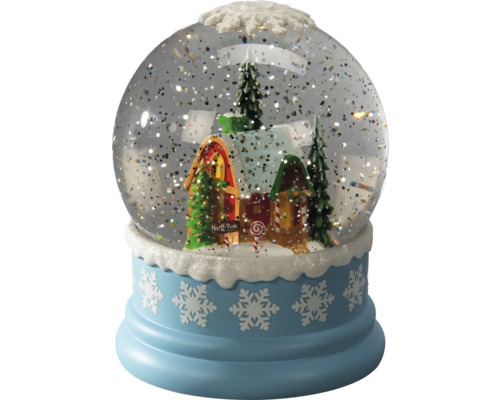 Snöglob med husmotiv och snöflingor