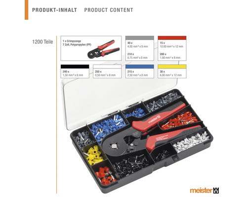 Meister kabelskosortiment med crimptång, 1200 delar