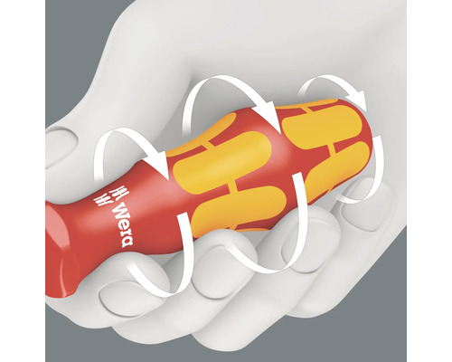 Illustration av det ergonomiska handtaget på en skruvmejsel med roterande rörelse